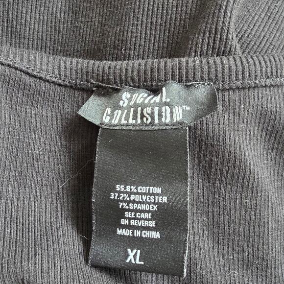 Social Collision Black Tank Top sz Extra Large Gothic Cross Punk Casual Basic - Picture 2 of 5